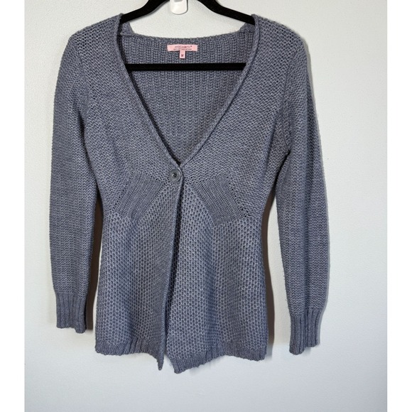 Hekla & Co Sweaters - Hekla & Co Women Blue Wool Blend 1 Button Cardigan Sweater Medium Crochet